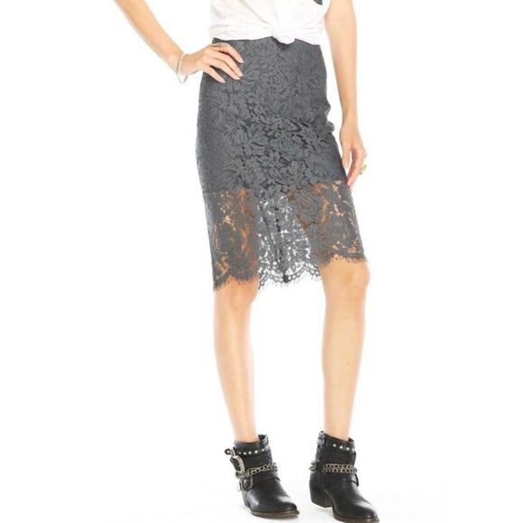 CHASER NWT Gray High Waist Lace Exposed Zipper Lined Mini Pencil Skirt Small - Picture 16 of 16